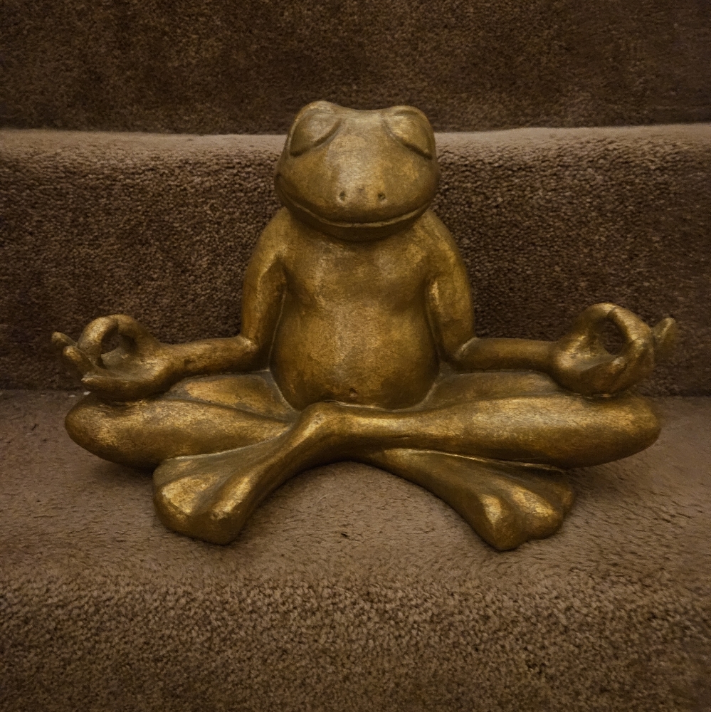 Pier 1 Large GOLD YOGA FROG Meditating Statue Figure Zen 13" Wide